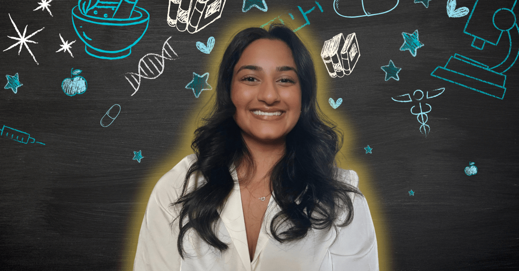 Kelly Ramnarais posing in front of health related icons