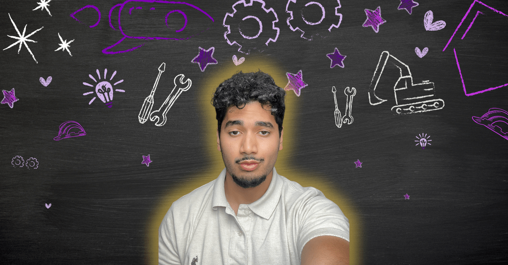 Rafin Khan posing in front of engineering related icons