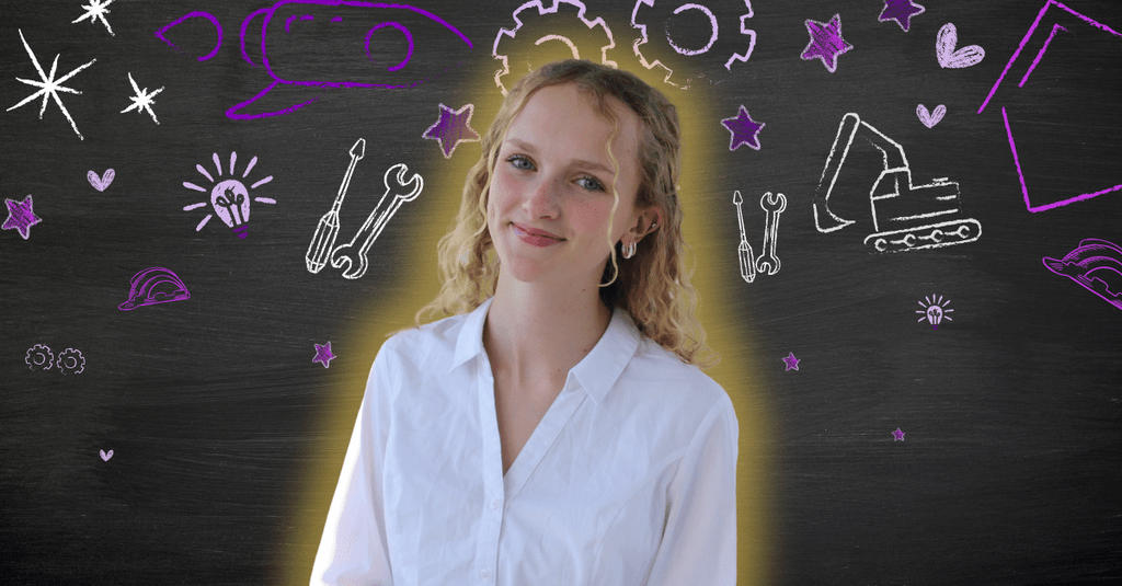 Catherine Mulcaster posing in front of Engineering related icons