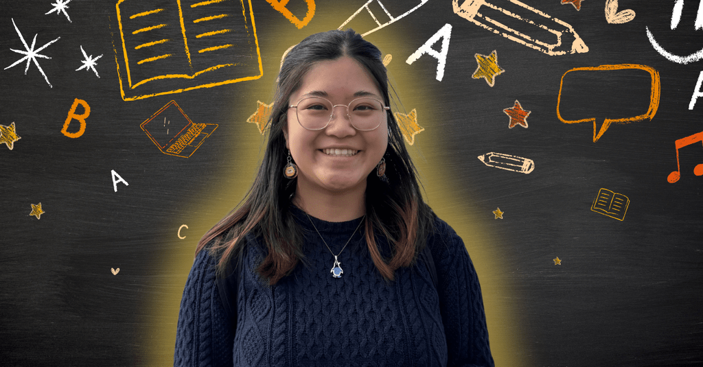 Miriam Tam smiling in front of art related icons