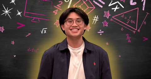 Franklin Ramirez posing in front of math related icons