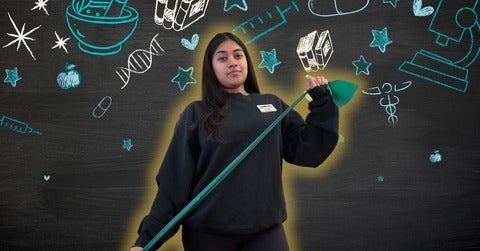 Jashmira Premkumar smiling/posing in front of health-related icons 