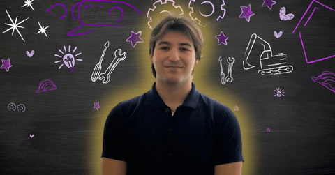 Martin Bissonnette posing in front of engineering related icons
