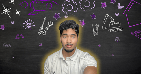 Rafin Khan posing in front of engineering related icons