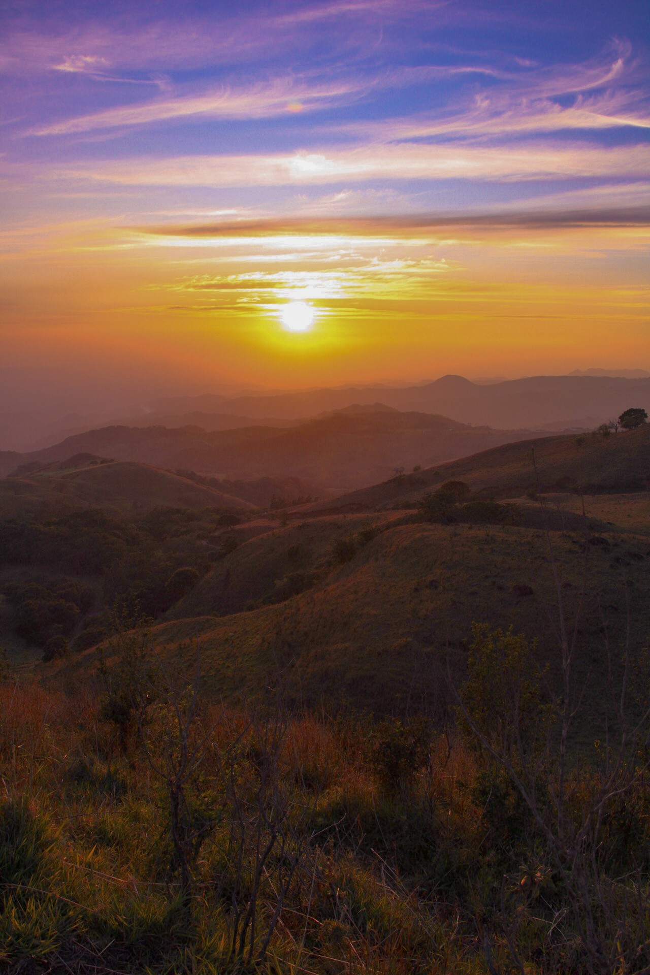 Sunset in a desert mountain range. 