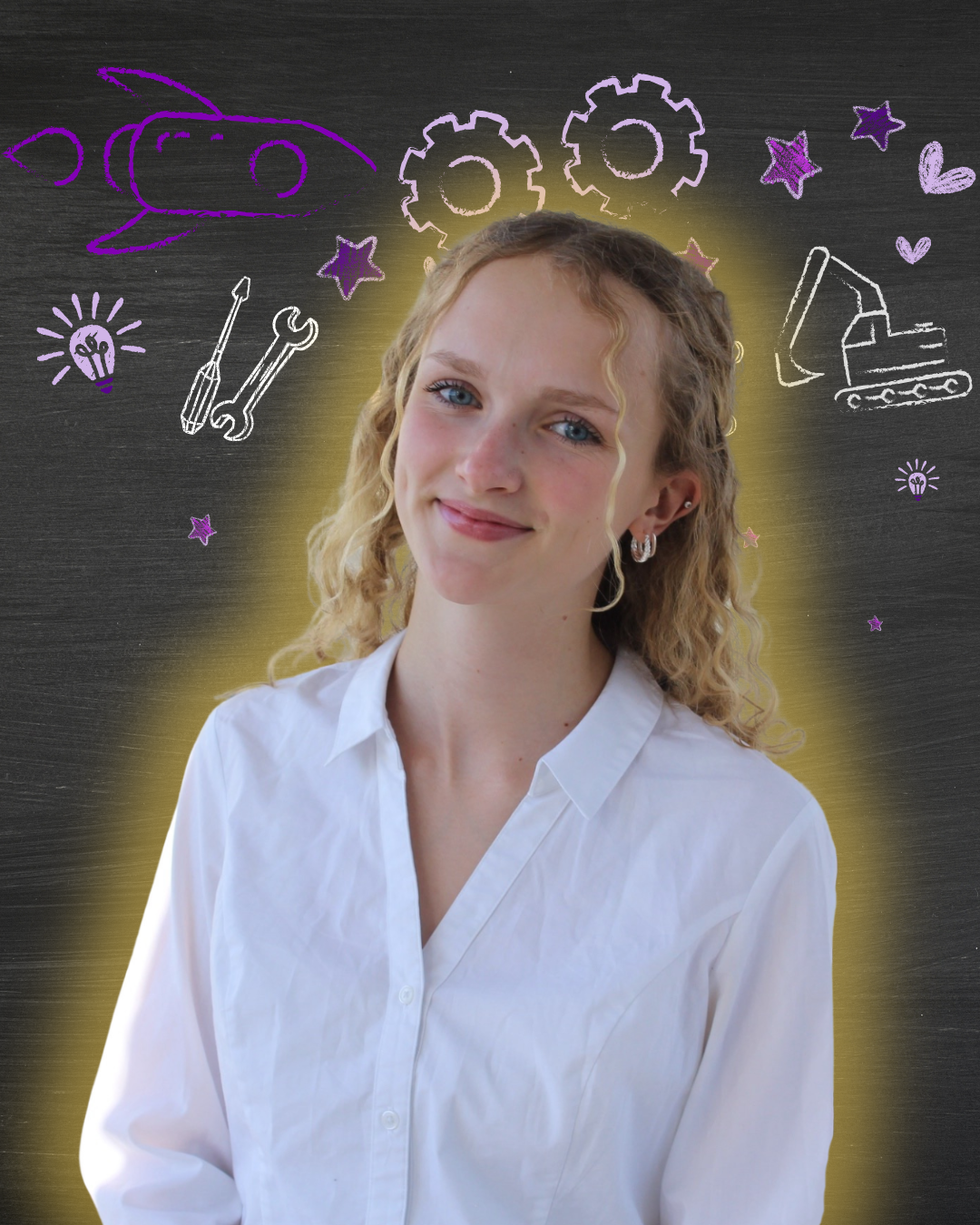 Catherine Mulcaster posing in front of Engineering related icons