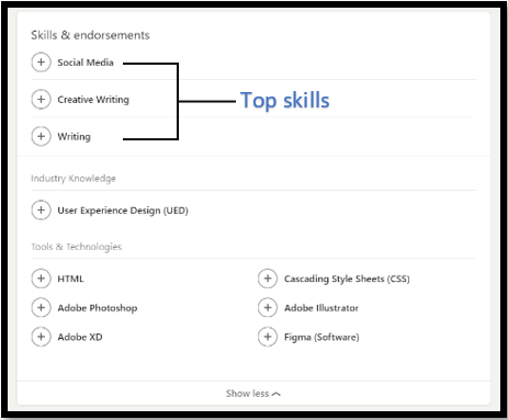 Example of profile "skills & endorsements" section 