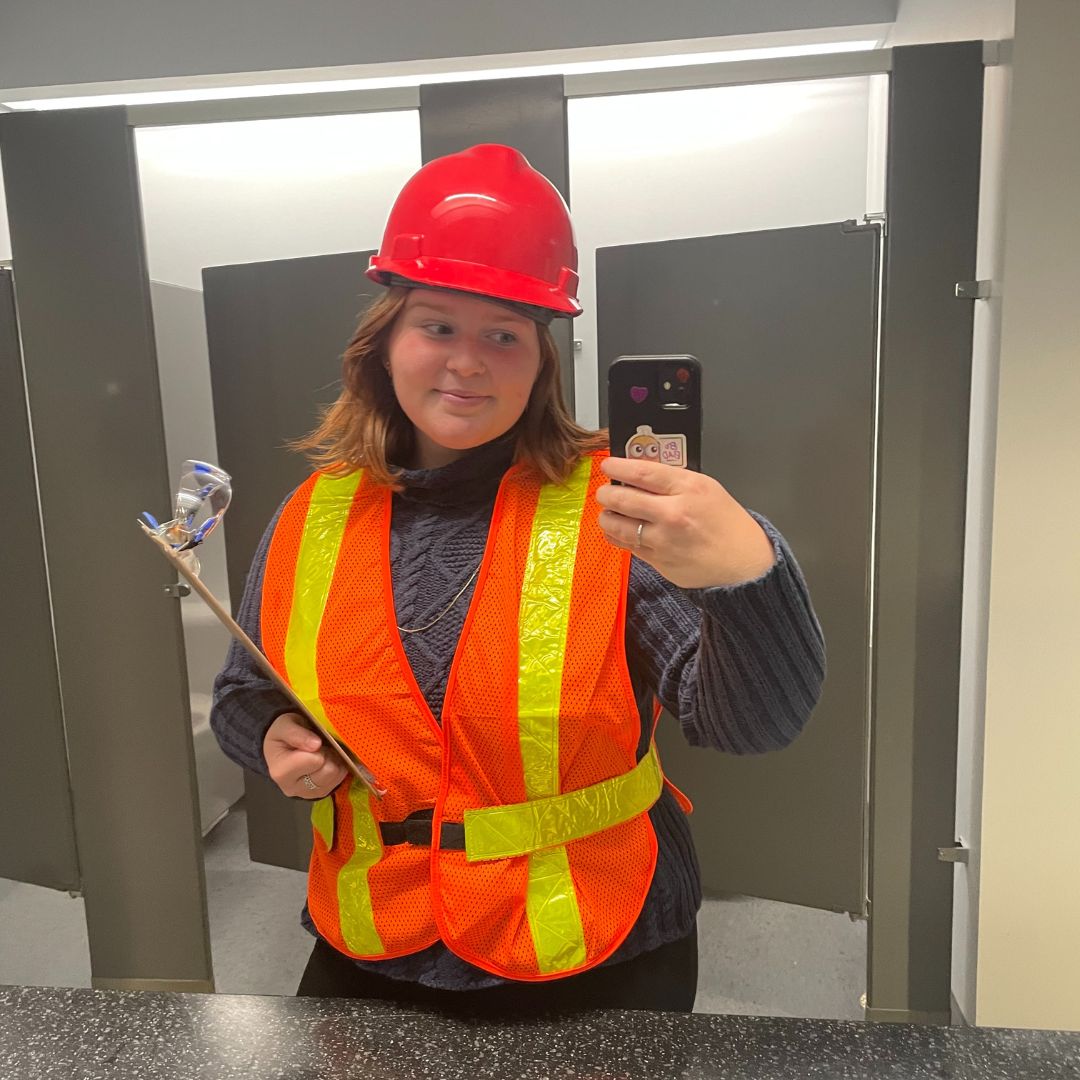 A selfie of Aisley Ellis in safety gear.