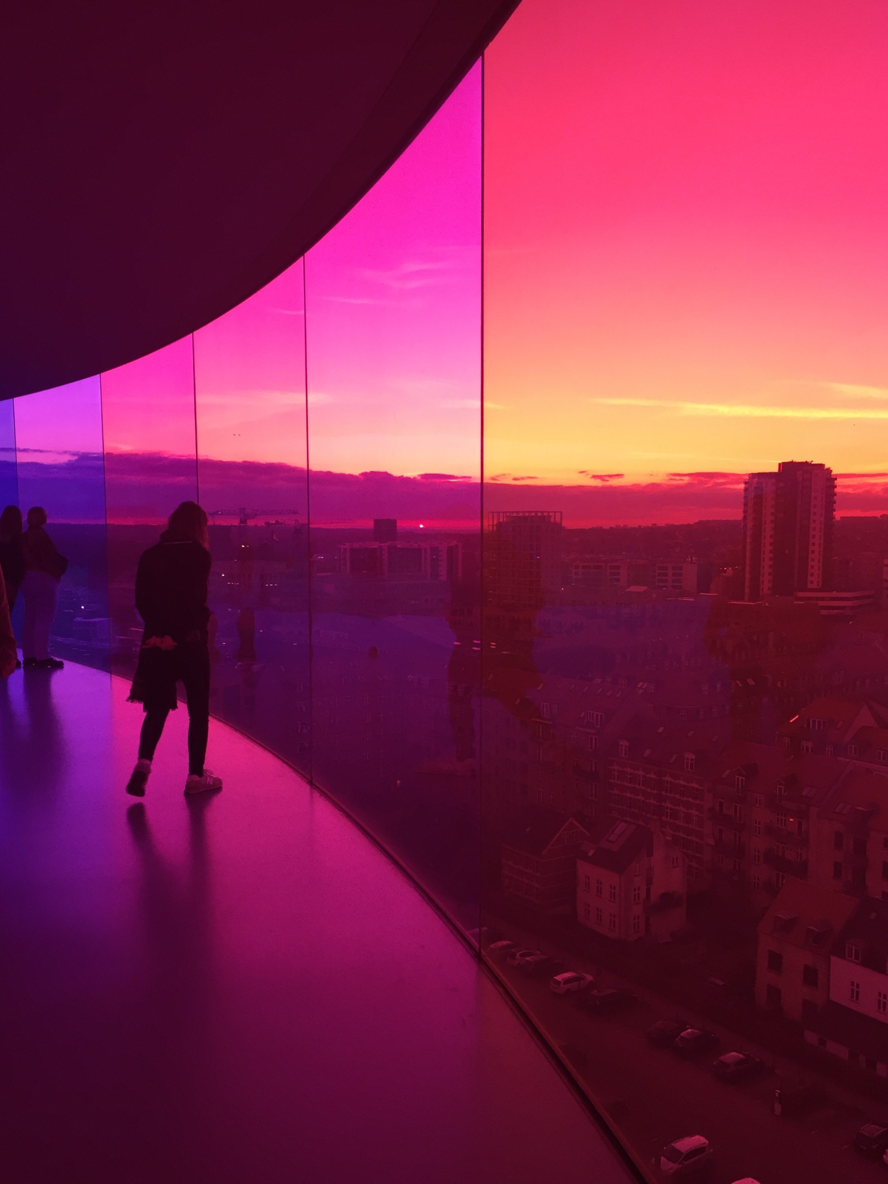 An image of a pink office window 