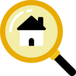 magnifying glass with house in centre icon