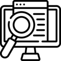 computer with webpage and magnifying glass icon