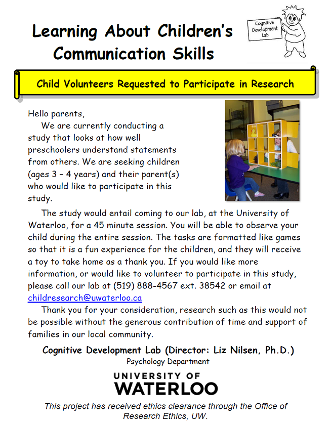 Children's communication study flyer.