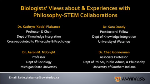 title slide: Biologists' views about & experiences with philosophy-STEM collaborations