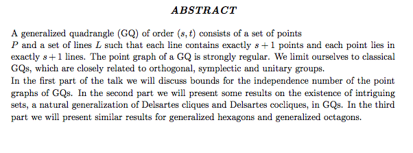 Abstract for Algebraic Graph Theory Seminar for August 23, 2016
