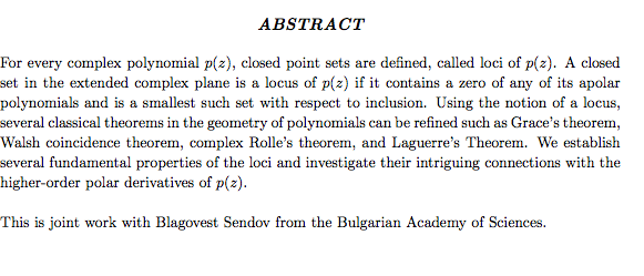 Abstract for Tutte Colloquium