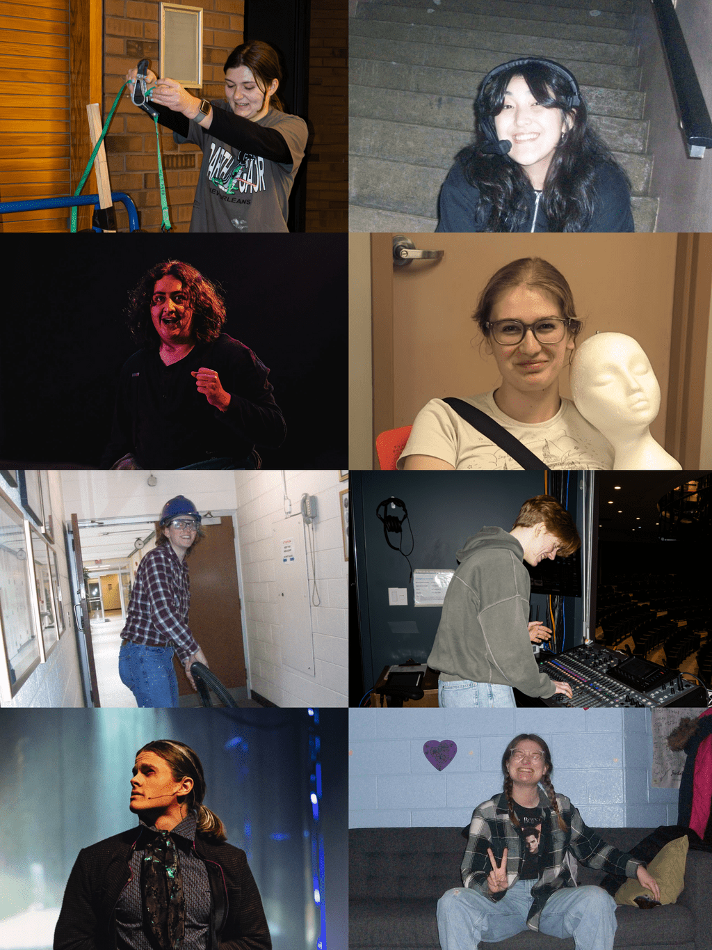 Collage displaying eight Theatre and Performance students
