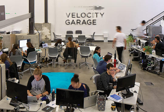 Students working away in the Velocity Garage
