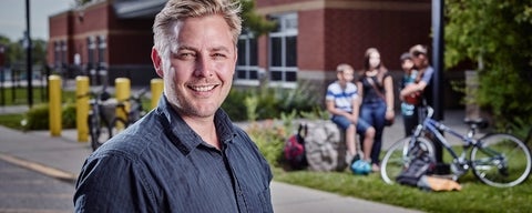 Scott Leatherdale in front of school yard.