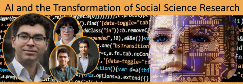 AI and the Transformation of Social Science Research - image of speakers before a background image of AI computer language