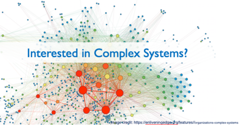"Interested in Complex Systems" over an image of a systems map