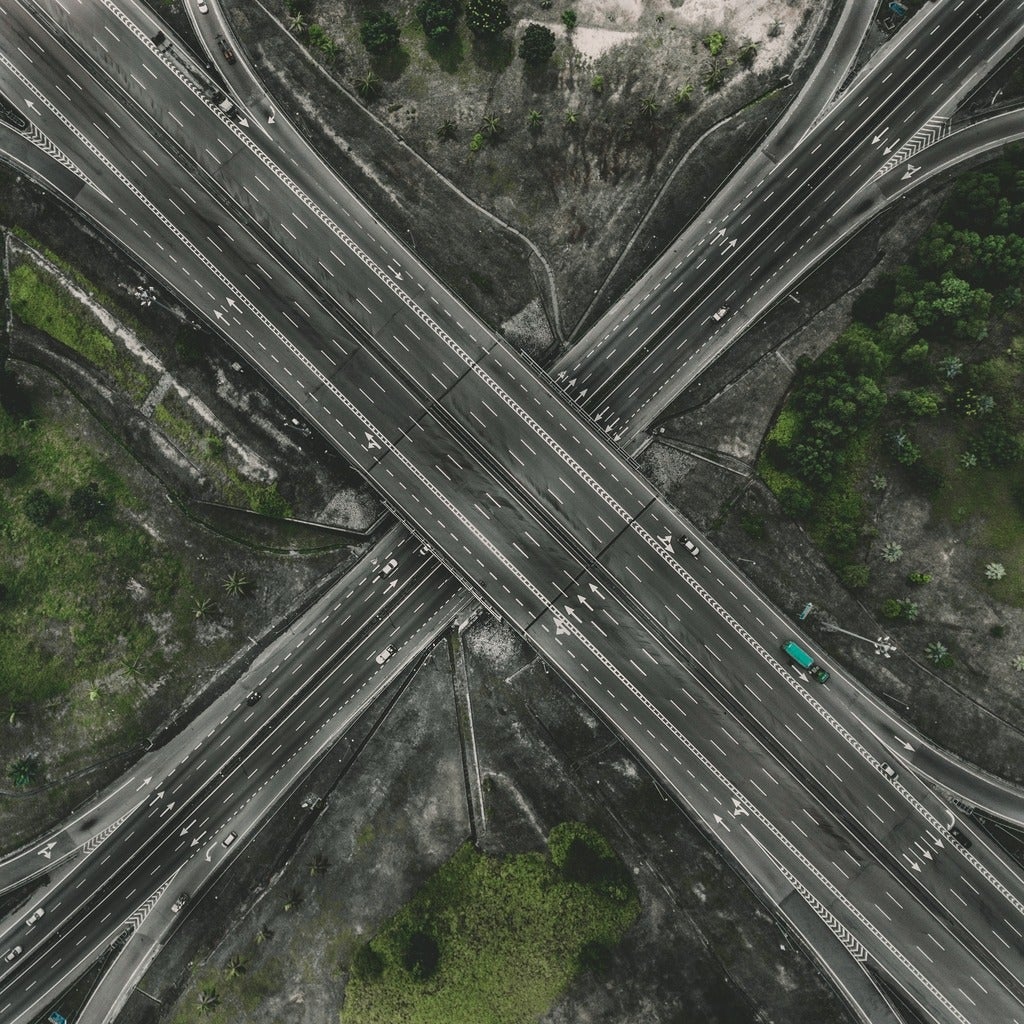 aerial view of cross roads