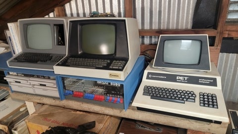 IMSAI 8080 and Commodore Pet in Tom Conrad's barn
