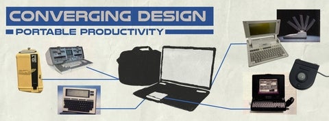 Display sign with text reading "Converging Design: Portable Productivity"