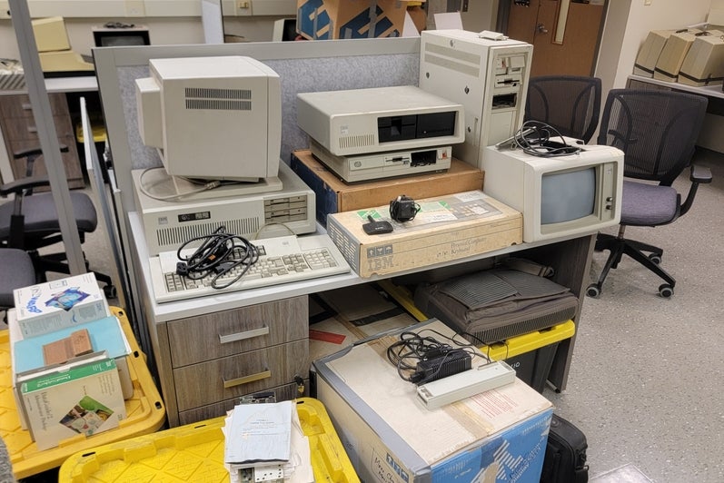 Collection of IBM PCs and related hardware in E3