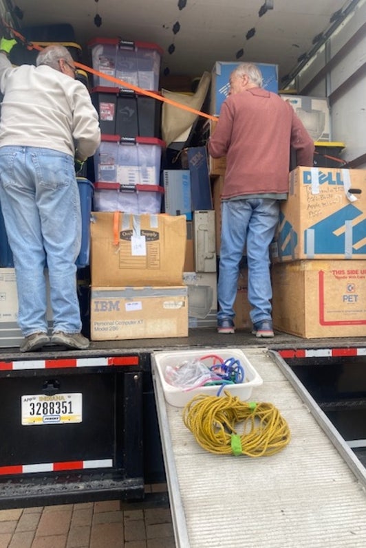 Loading the truck at Tom Conrad's barn