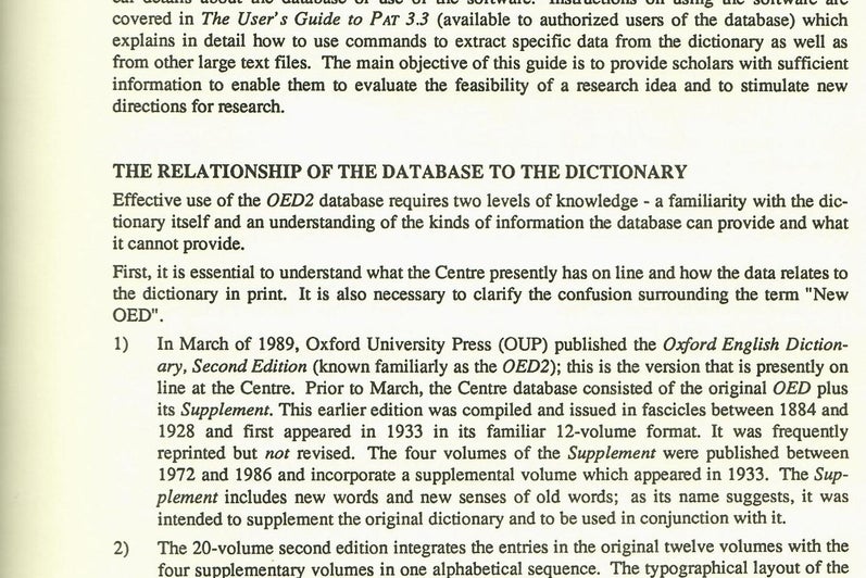 The Research Potential of the Electronic OED2 Database at the University of Waterloo: A Guide for Scholars