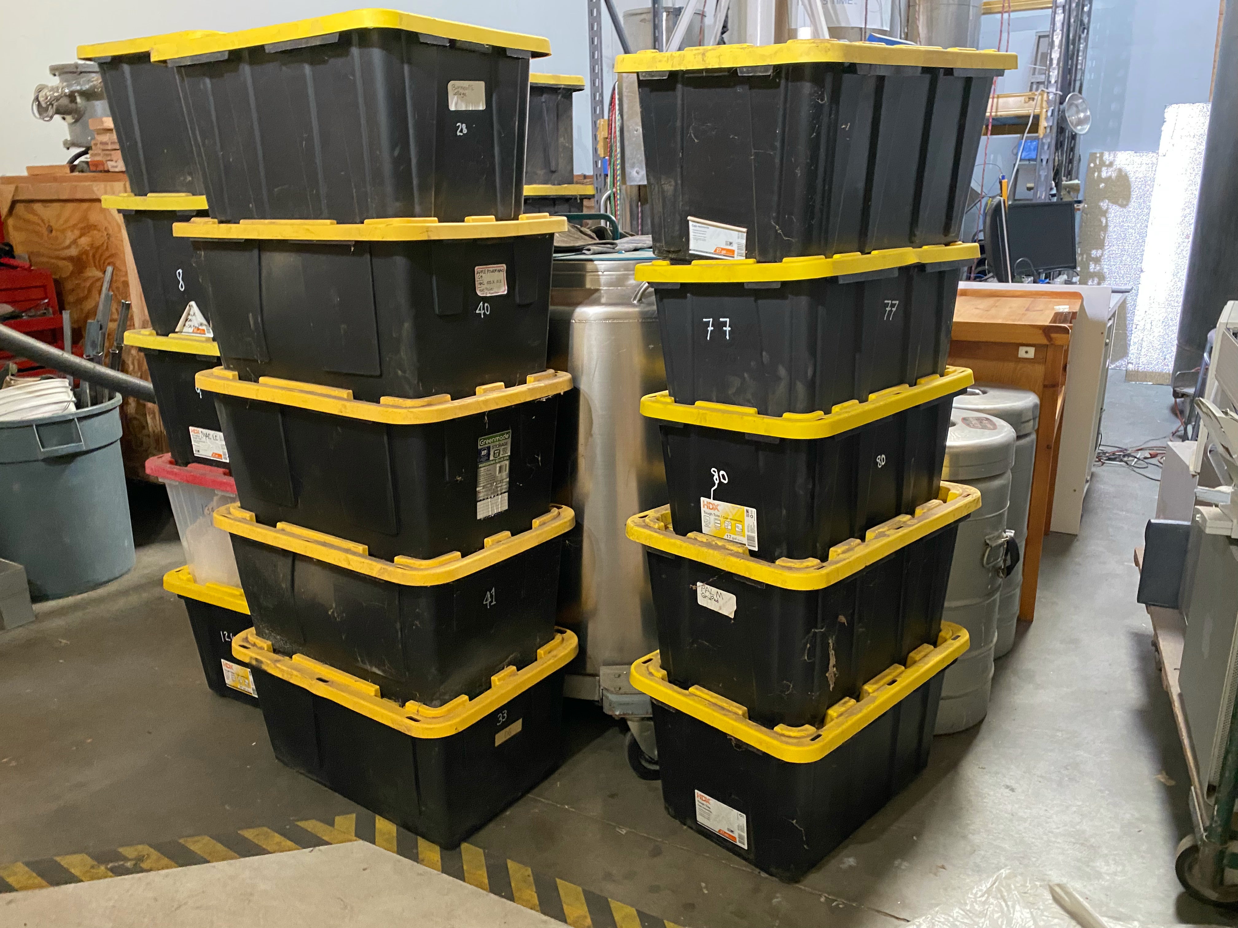 Storage totes in office in San Francisco