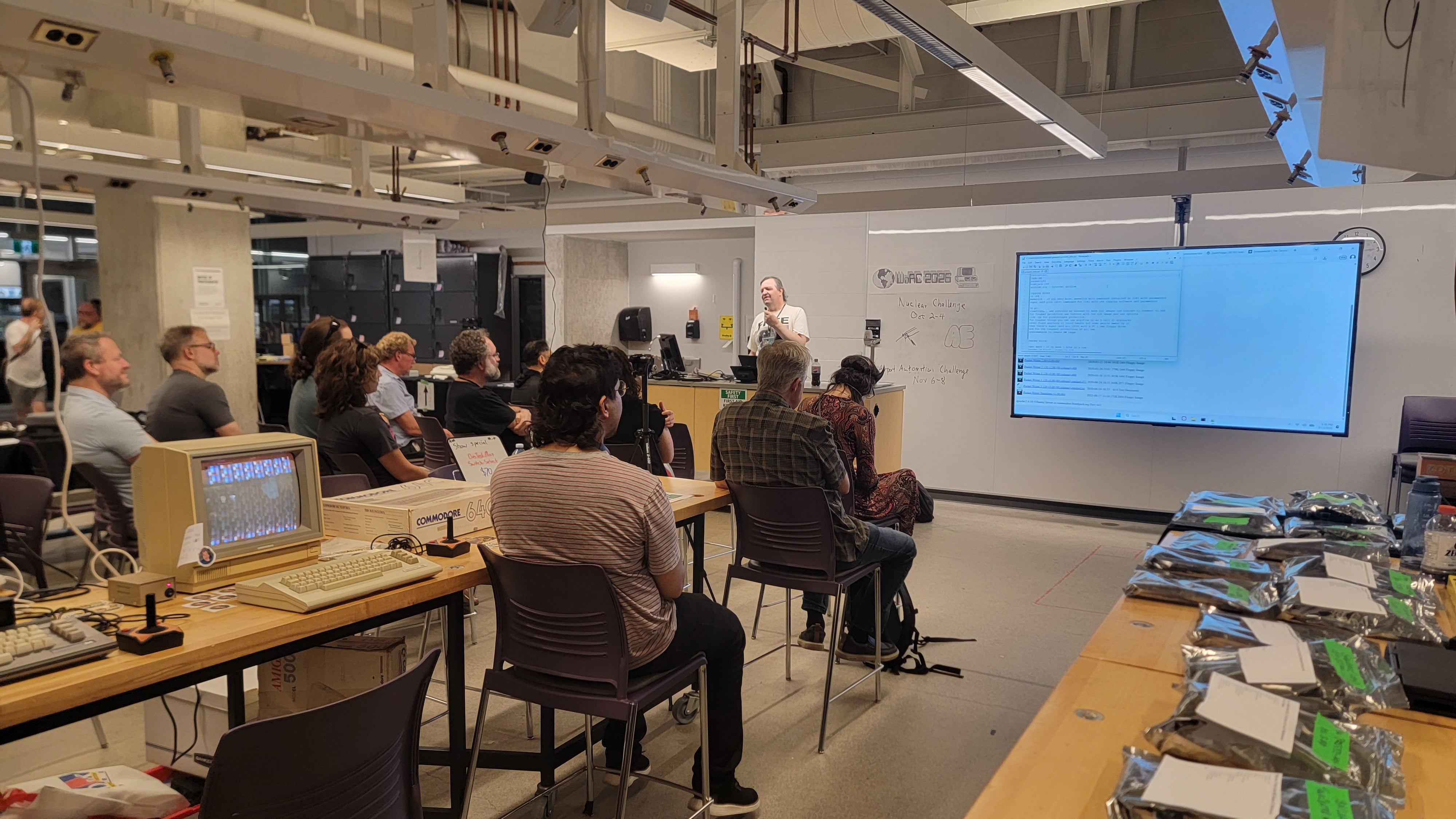 An audience at a talk. 