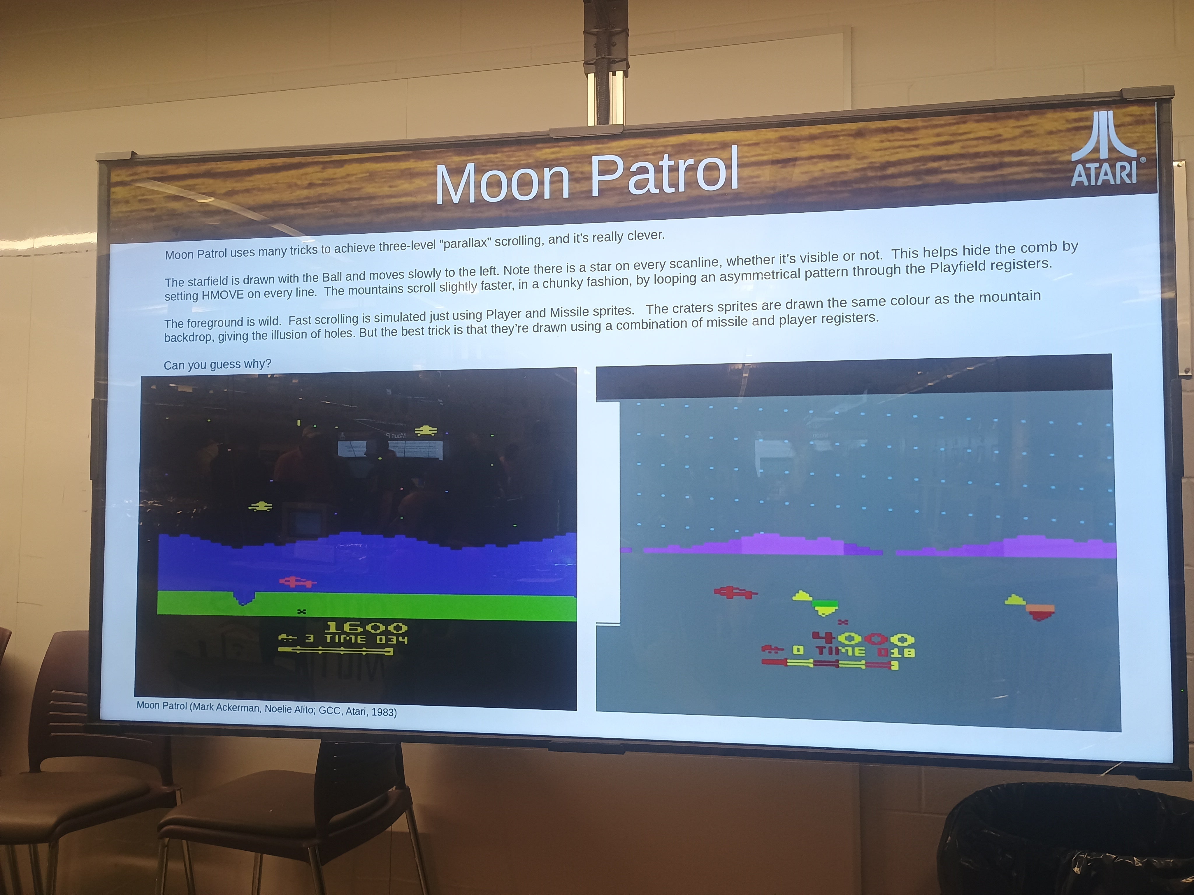 Presentation slide featuring the game Moon Patrol.