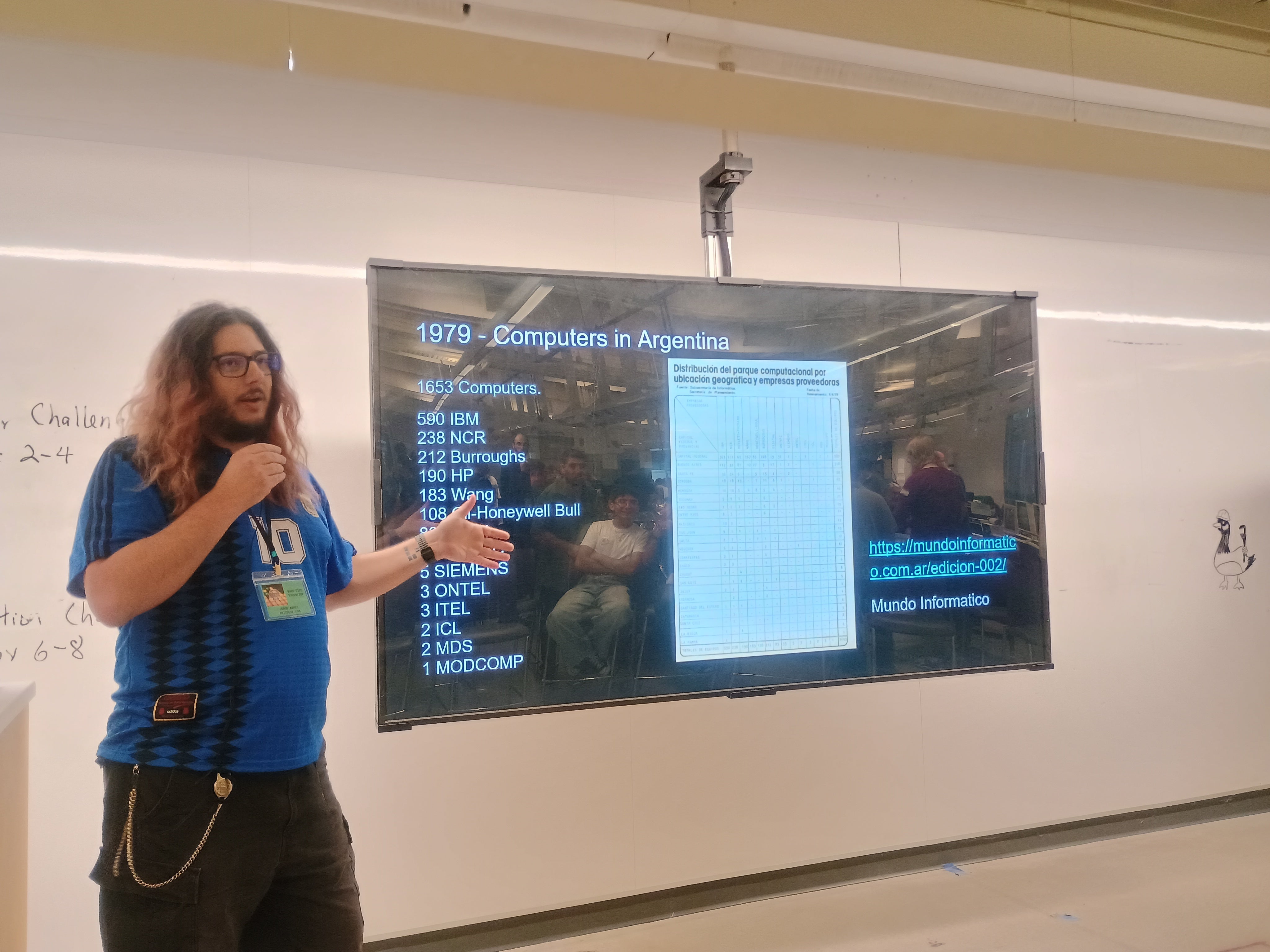 Jorge Abreu giving a presentation about how Argentina's love for computers and technology evolved.