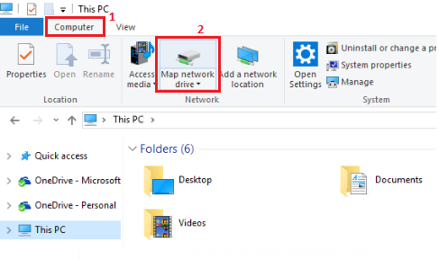 On the top left, click Computer and click Map network drive
