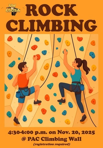Rock Climbing event at 4:30-6:00pm on Nov 20, 2025 at PAC Climbing Wall
