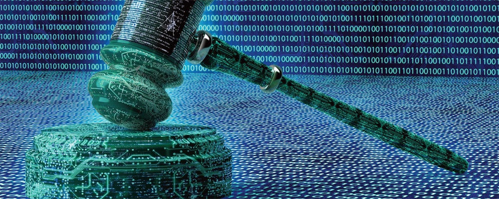 photo of a digital gavel depicting use of AI in law