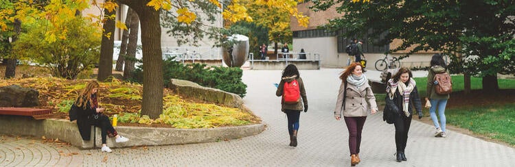 Students walking between classes during the Fall