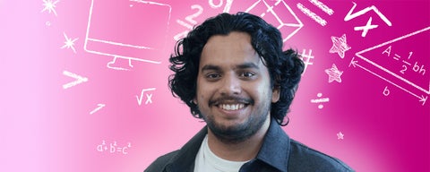 Vinayak Bector against abstract math background banner