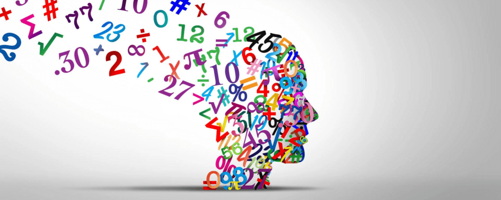 An illustration of an AI model with multi-coloured numbers flowing upward from its head