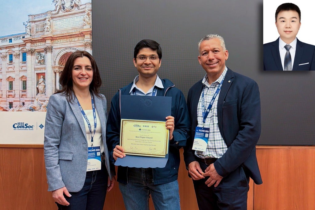 L to R: Noura Limam, Niloy Saha, Raouf Boutaba; Yang Xiao inset top right