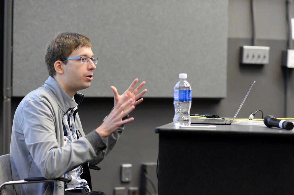 Professor Matei Zaharia giving a lecture at the 2017 Cheriton Research Symposium