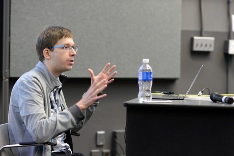 Professor Matei Zaharia giving a lecture at the 2017 Cheriton Research Symposium