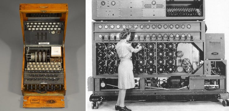 photo of enigma machine and bomba