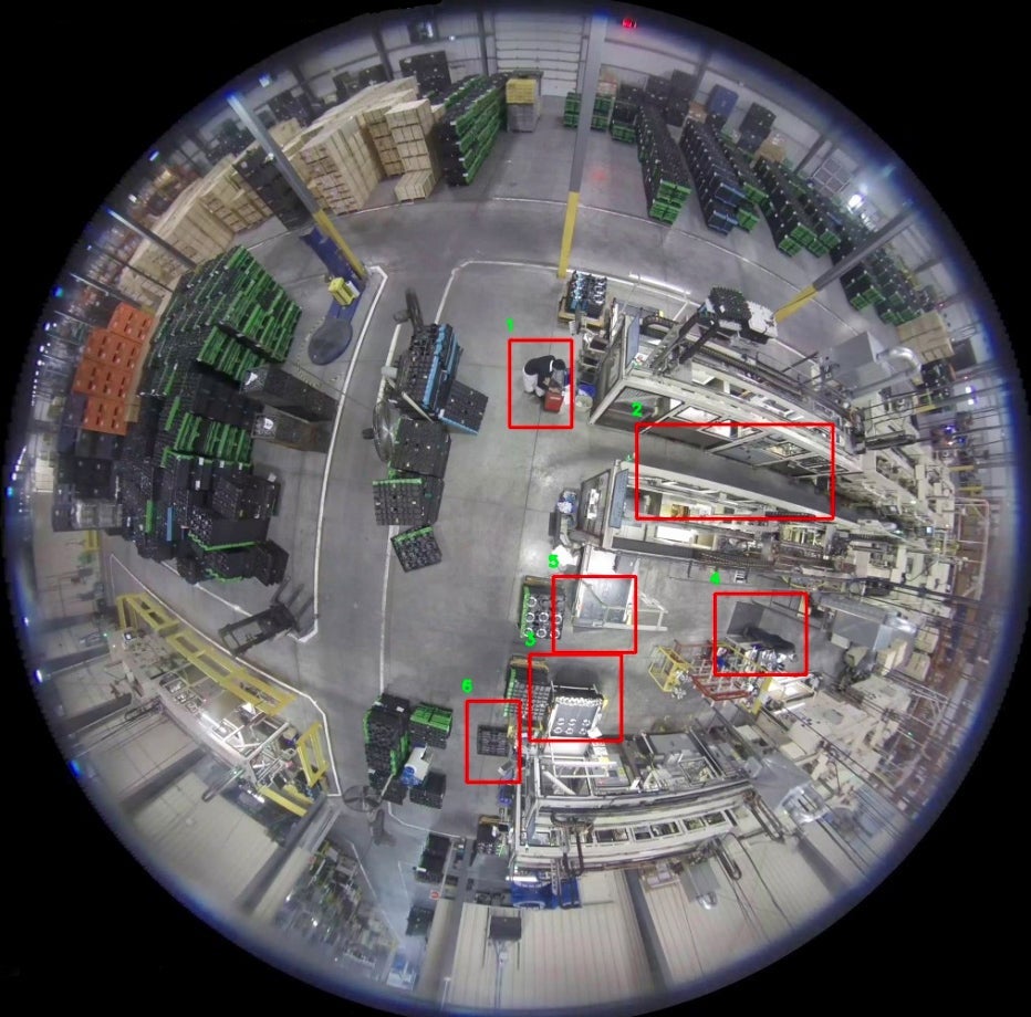 fisheye image of a factory floor