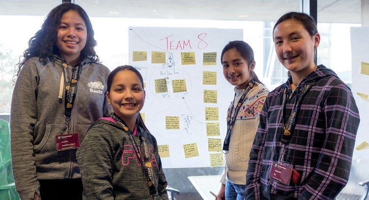 girls attending technovation session