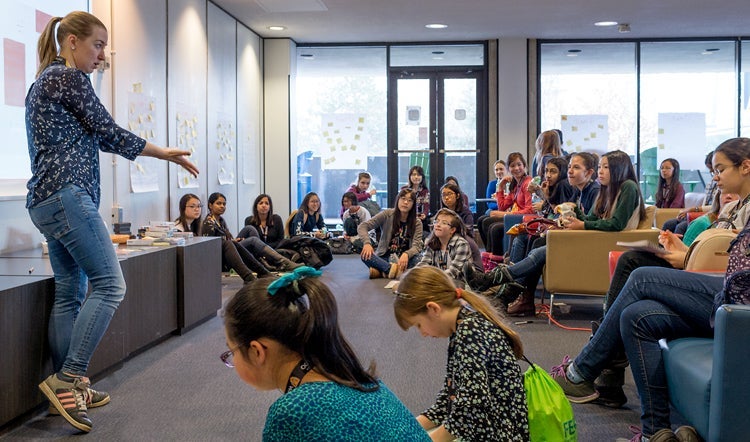 photo of Technovation mentor with girls