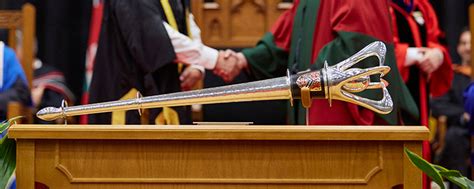 ceremonial mace on display at convocation