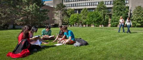 Students enjoying warm weather outside Math 1