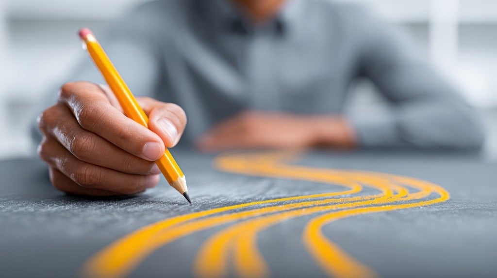 Hand holding a pencil, tracing an image of a road